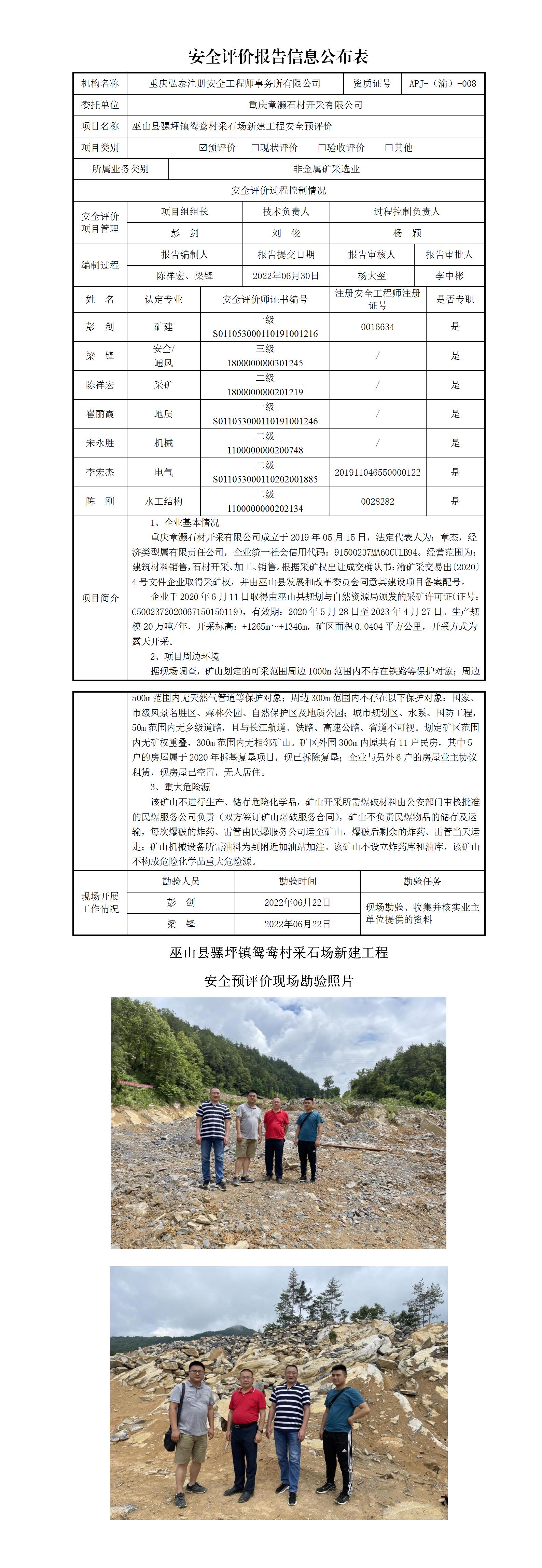 22-4巫山县骡坪镇鸳鸯村采石场安全预评价报告信息公布表_01.jpg